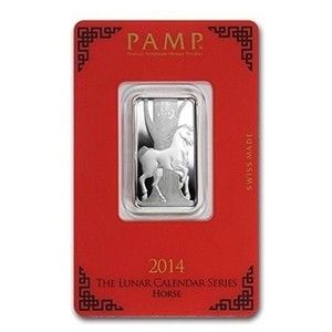 10 Gram PAMP Suisse .999 Fine Silver Bar -2014 Lunar Horse Design In Assay, RARE